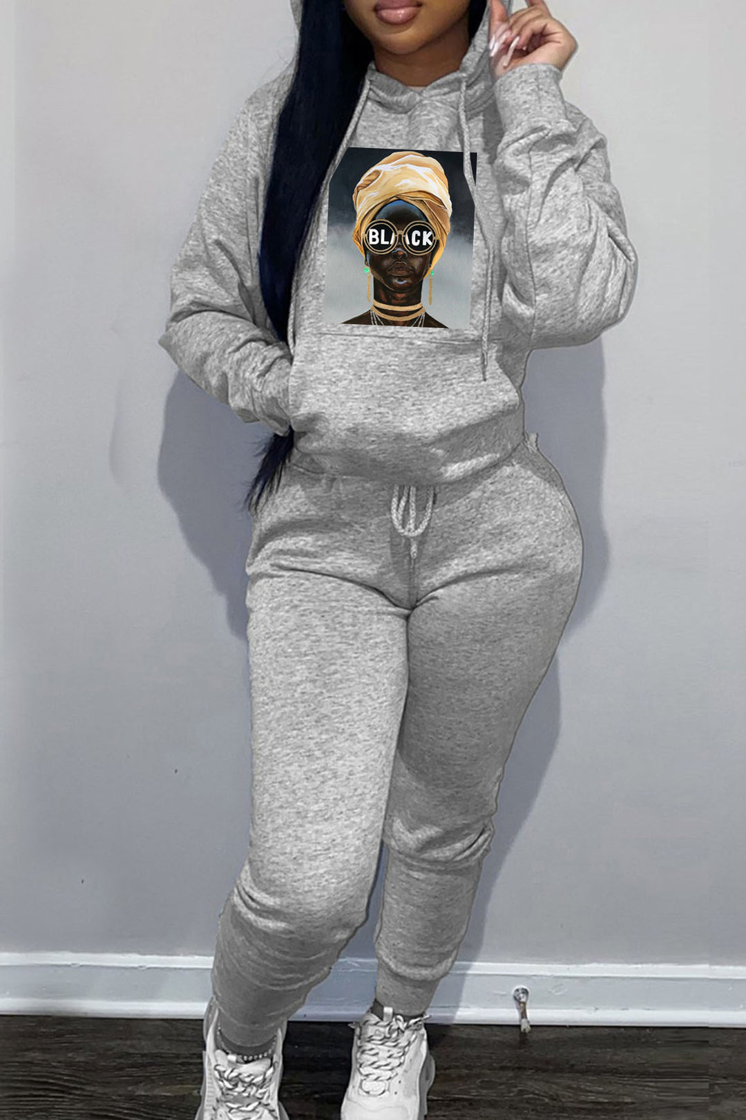 Damen Kapuzenpullover und Jogginghose Set mit kreativem Grafikdruck Drune