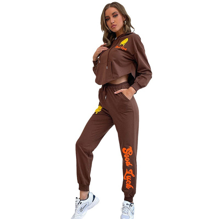 Damen lässiger Jogginganzug mit Kapuze und buntem Graphic-Print Drune