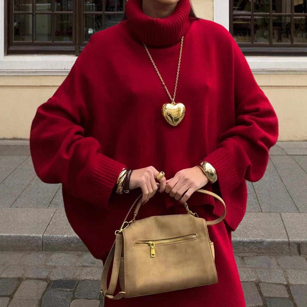 Damen Oversized Strickpullover mit hohem Kragen und lässigem Schnitt Drune