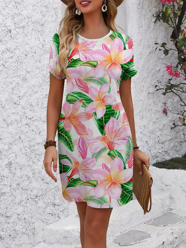 Damen komfortables Freizeitkleid mit lebhaftem Blumenmuster und lockerer Passform Drune