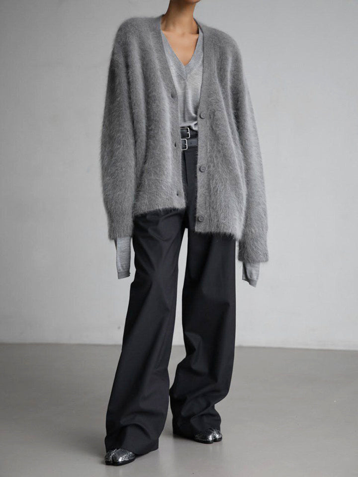 Damen weicher Strickcardigan mit luxuriösem Mohair-Anteil und lässigem Schnitt Drune