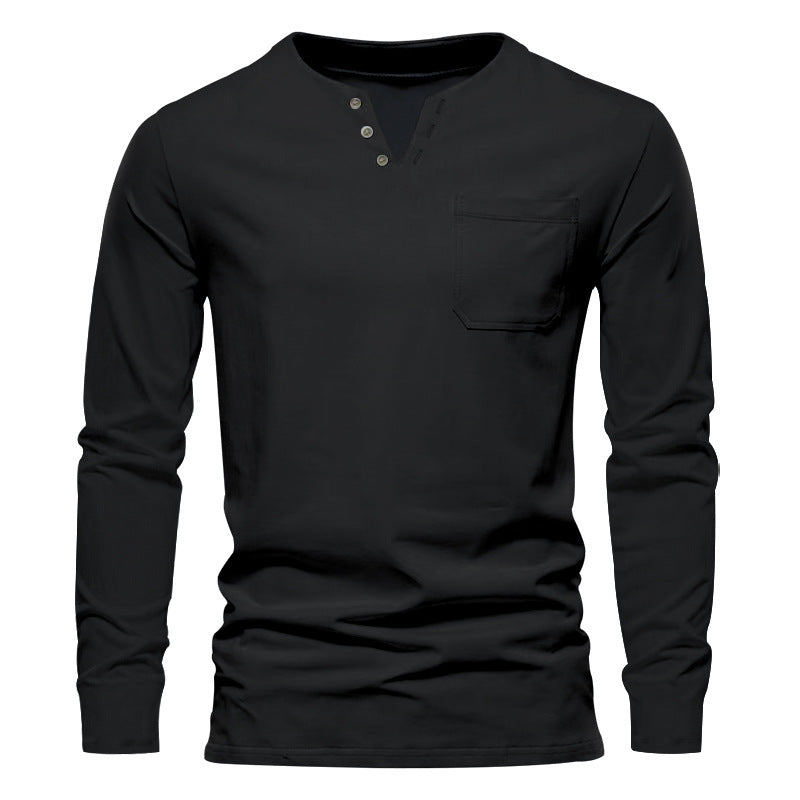 Herren Langarm-Henley-Shirt mit praktischen Knopfdetails und Brusttasche Drune