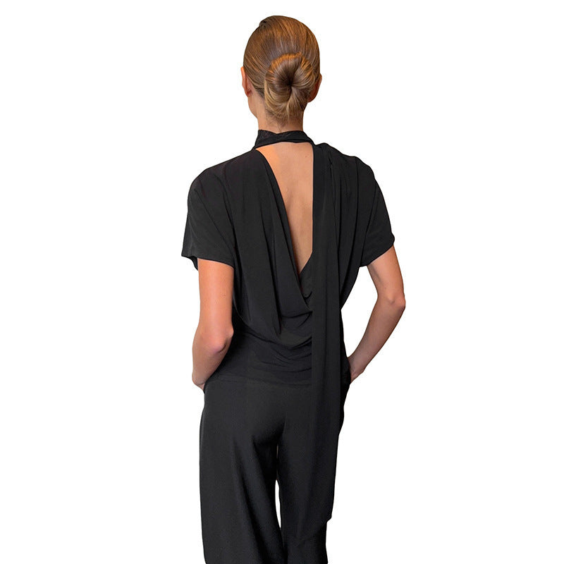 Damen Cropped Oberteil mit hochgeschlossenem Kragen und voluminösen Ärmeln Drune