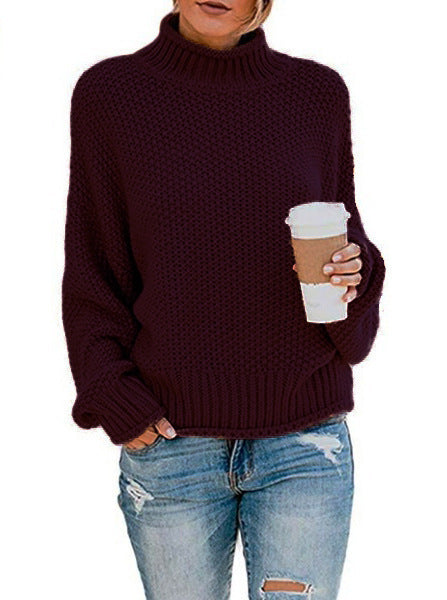 Damen Pullover mit hohem Kragen und strukturierter Webart Drune