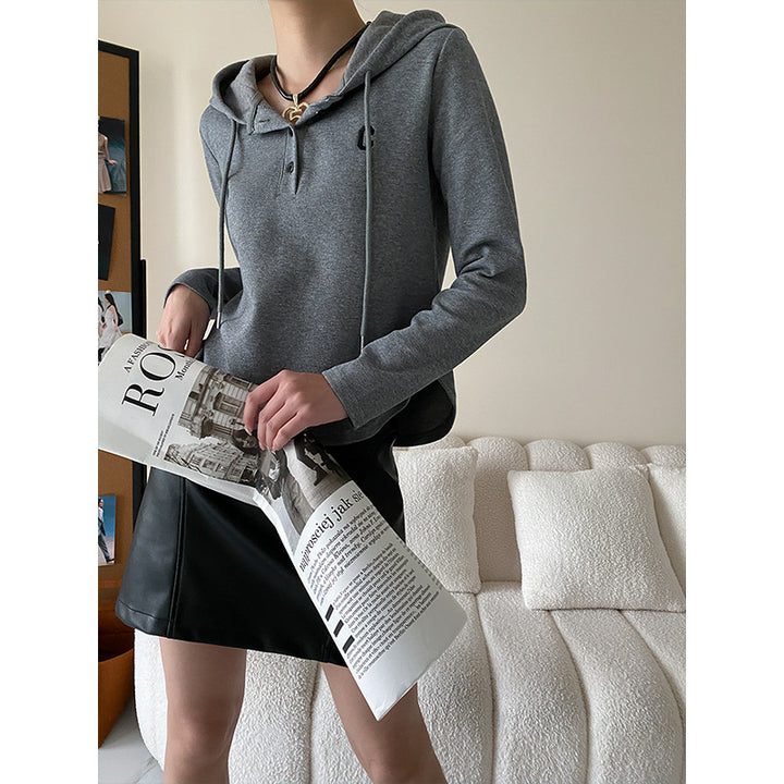 Damen lässiger Kapuzenpullover mit feiner Knopfleiste und praktischen Details Drune