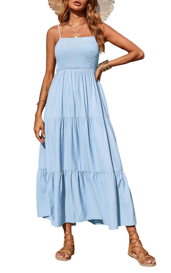 Damen Maxikleid mit verstellbaren Trägern und Rüschen Drune