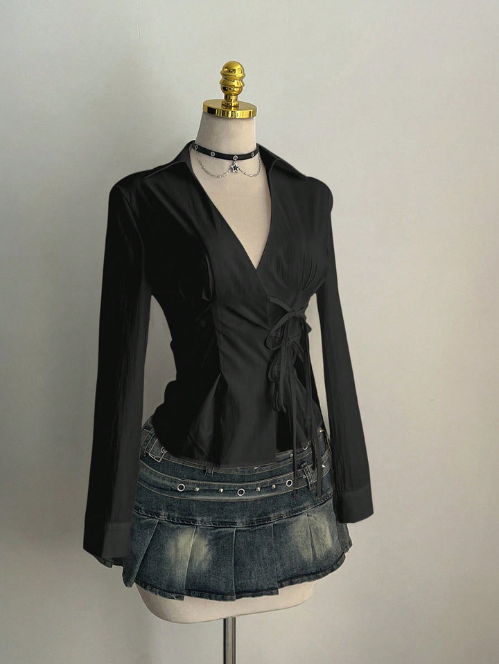 Damen Elegantes Wickeloberteil mit feinen Rüschendetails Drune