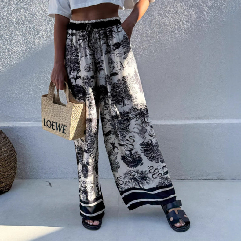 Damen Weite Palazzo-Hose mit floralem Muster und elastischem Bund Drune