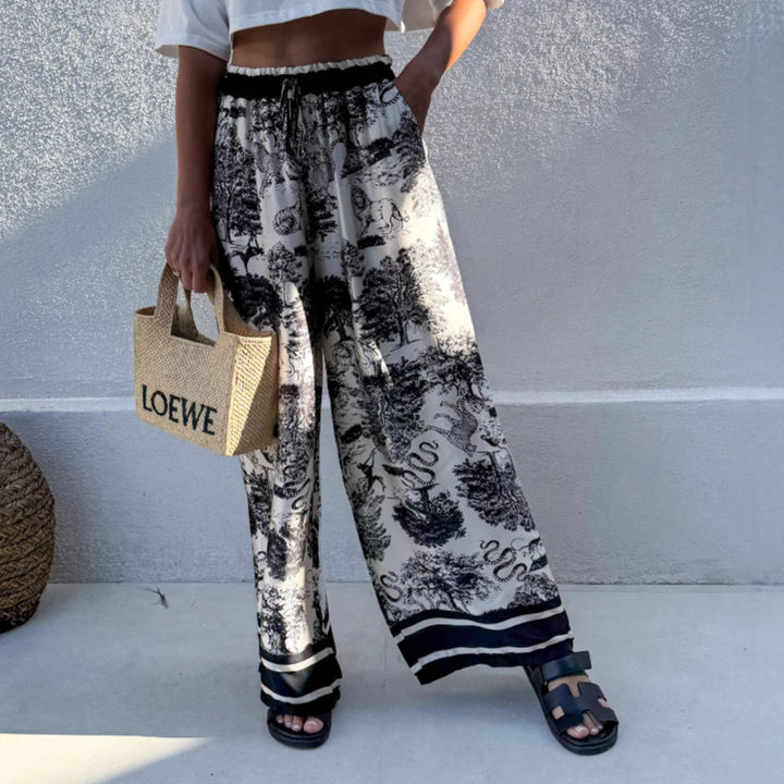 Damen Weite Palazzo-Hose mit floralem Muster und elastischem Bund Drune
