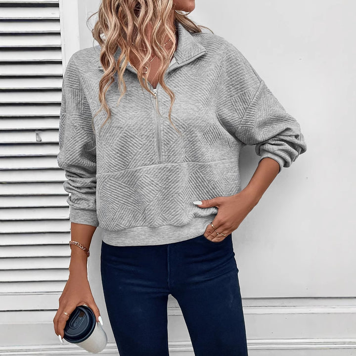 Damen Fleece-Pullover mit hohem Kragen und modernem Strukturmuster Drune