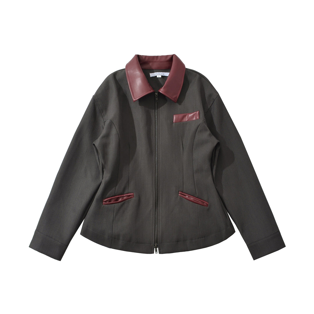 Damen modische kurz geschnittene Jacke mit Lederdetails Drune