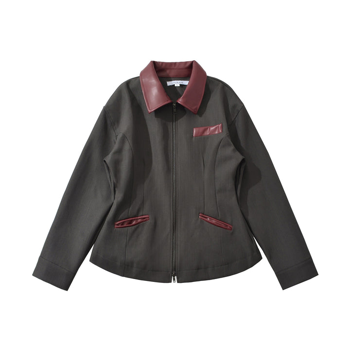 Damen modische kurz geschnittene Jacke mit Lederdetails Drune
