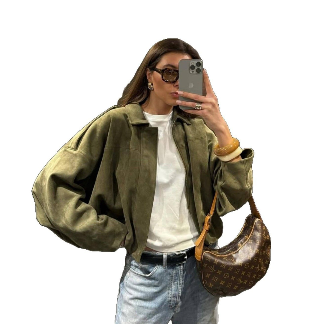 Damen Oversized Jacke aus Kunstleder mit Gummizug Drune