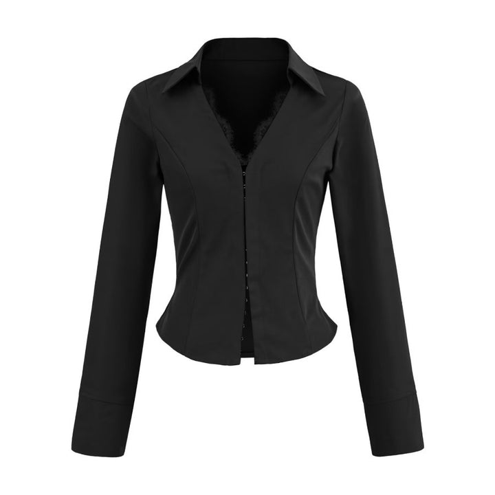 Damen figurbetonte Blazerjacke mit Spitzenbesatz Drune