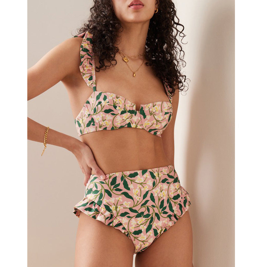 Damen Bikiniset mit verspielten Rüschen und hohem Taillenbund Drune