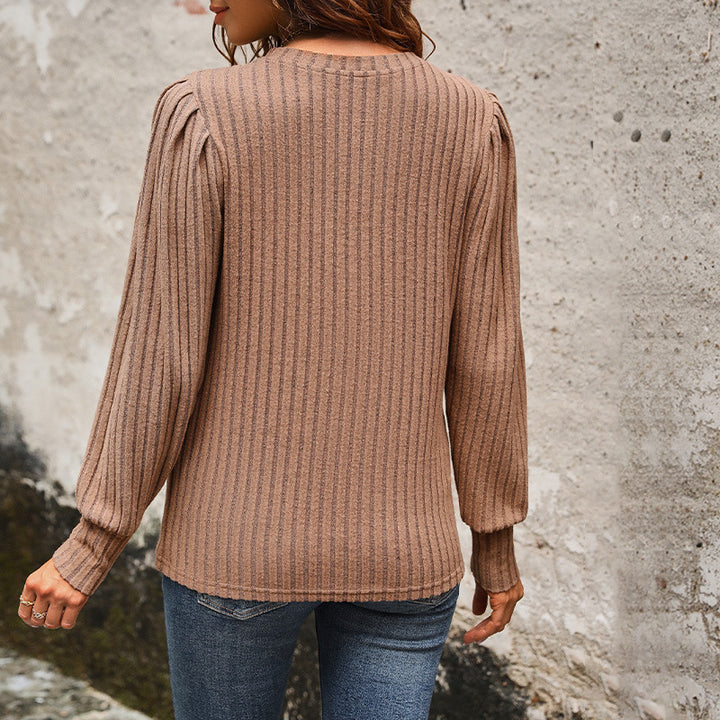 Damen Strickpullover mit modischem Rippenmuster und eleganten Puffärmeln Drune