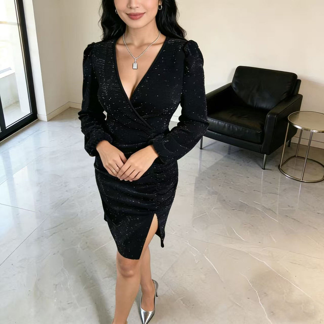 Damen Wickelkleid mit eleganter Raffung und tiefem Schlitz Drune