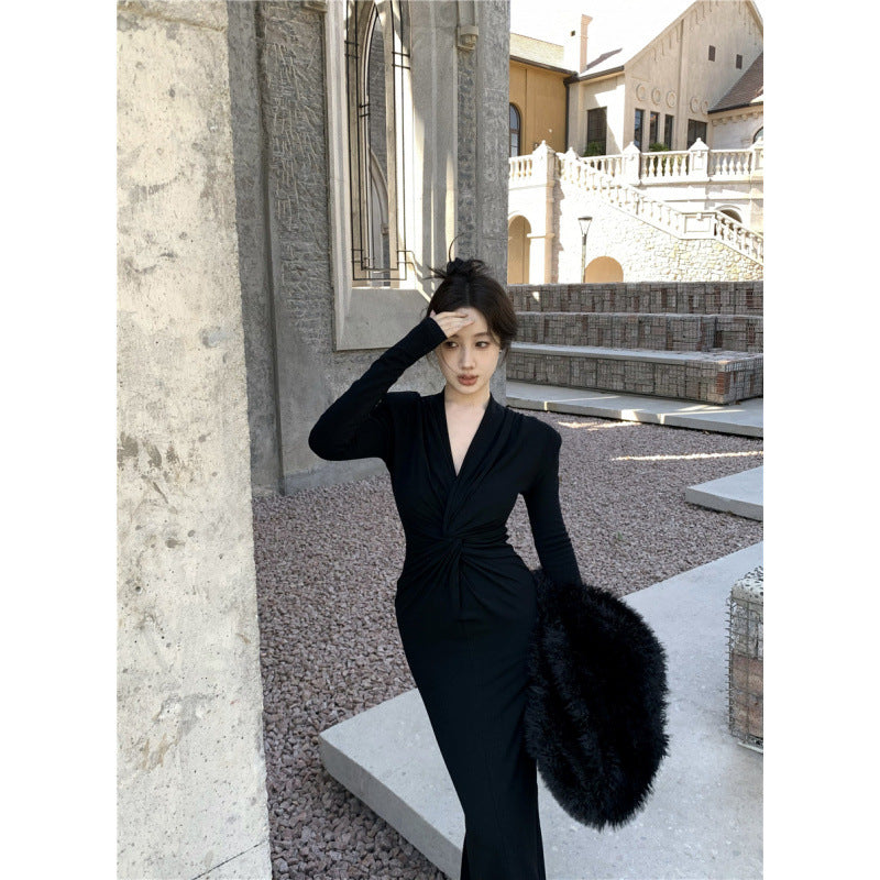 Damen Elegantes Wickelkleid mit tiefem V-Ausschnitt und detailverliebtem Faltenwurf Drune