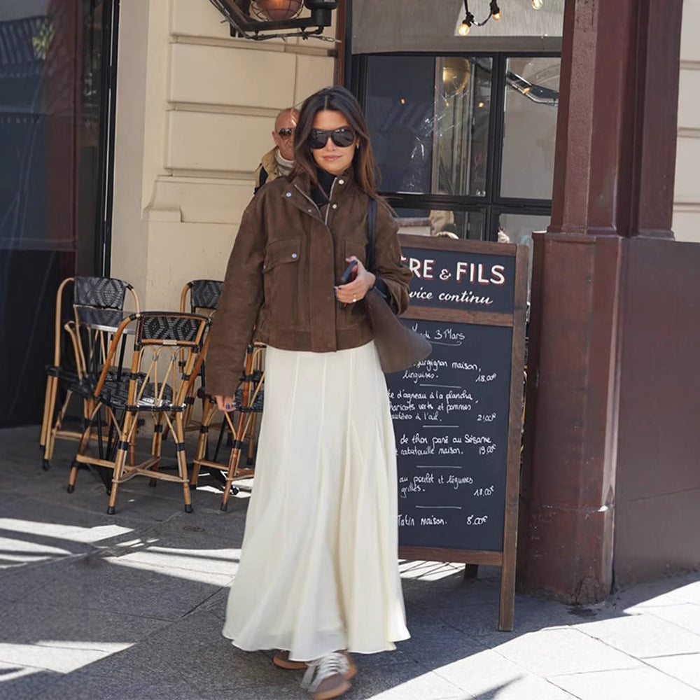 Damen lässige Suede-Jacke mit funktionalen Taschen und modernem Design Drune