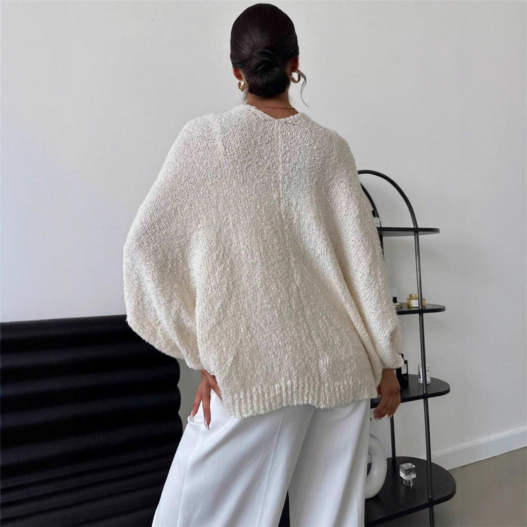 Damen lässige Wickeljacke mit weiten Ärmeln und strukturiertem Stoff Drune