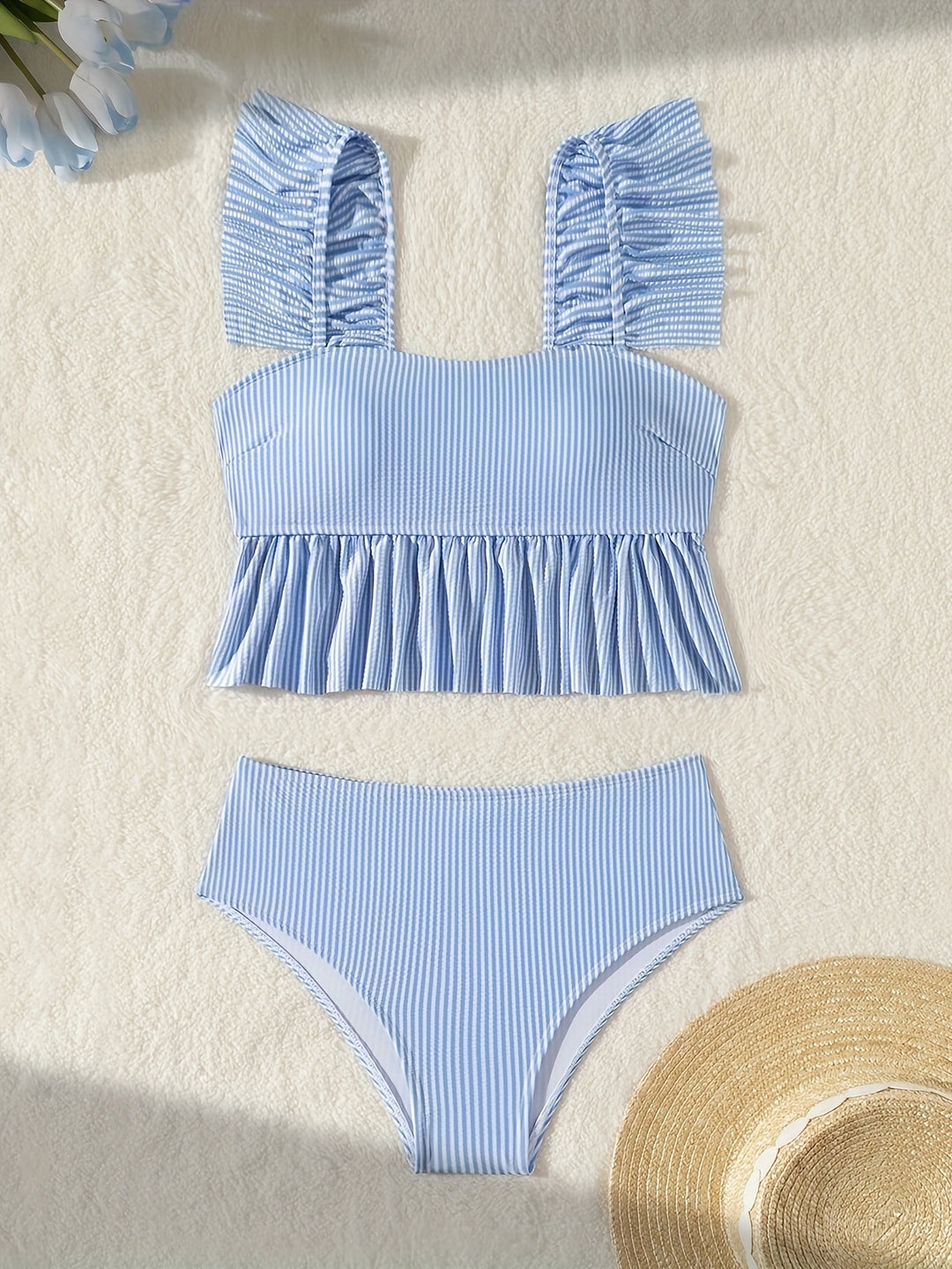 Damen Bandeau-Bikini mit Rüschen und hohem Bund Drune