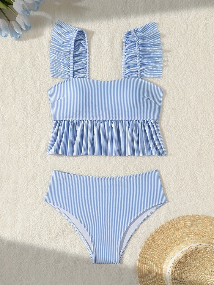 Damen Bandeau-Bikini mit Rüschen und hohem Bund Drune