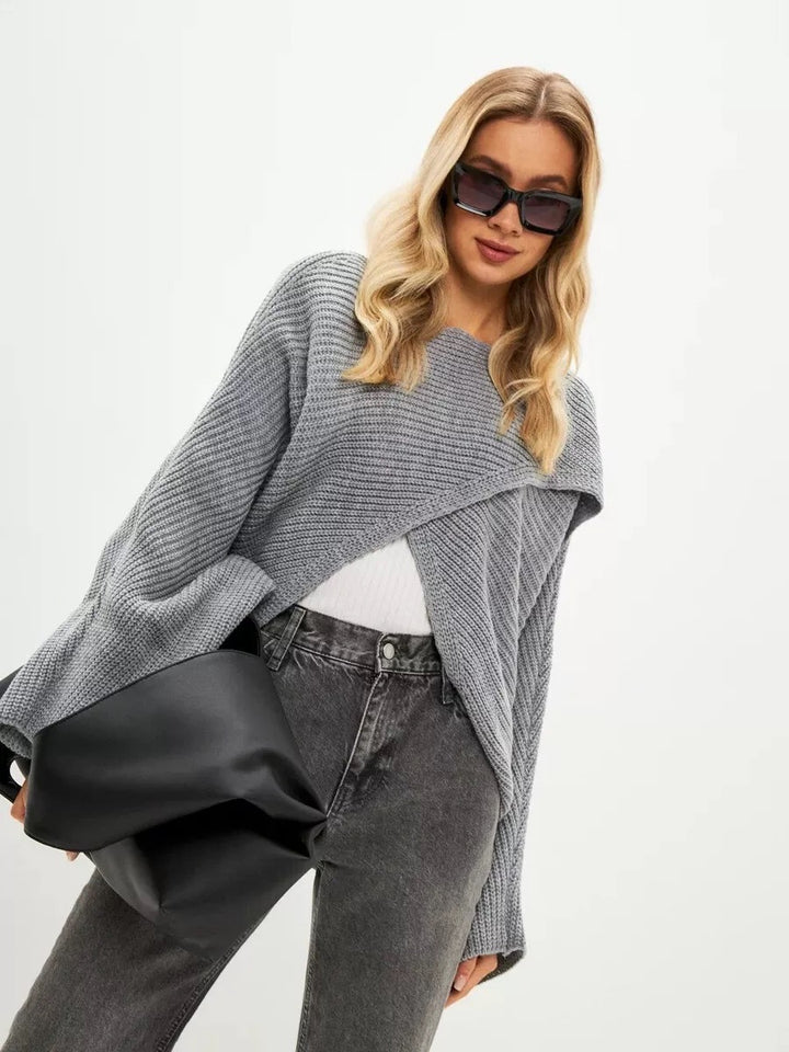 Damen Modischer cropped Strickpullover mit innovativem Schnitt Drune