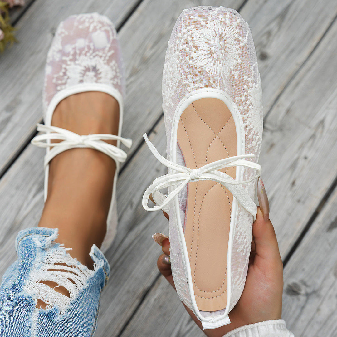 Damen elegante Ballerinas mit floralen Applikationen und rutschfester Sohle Drune