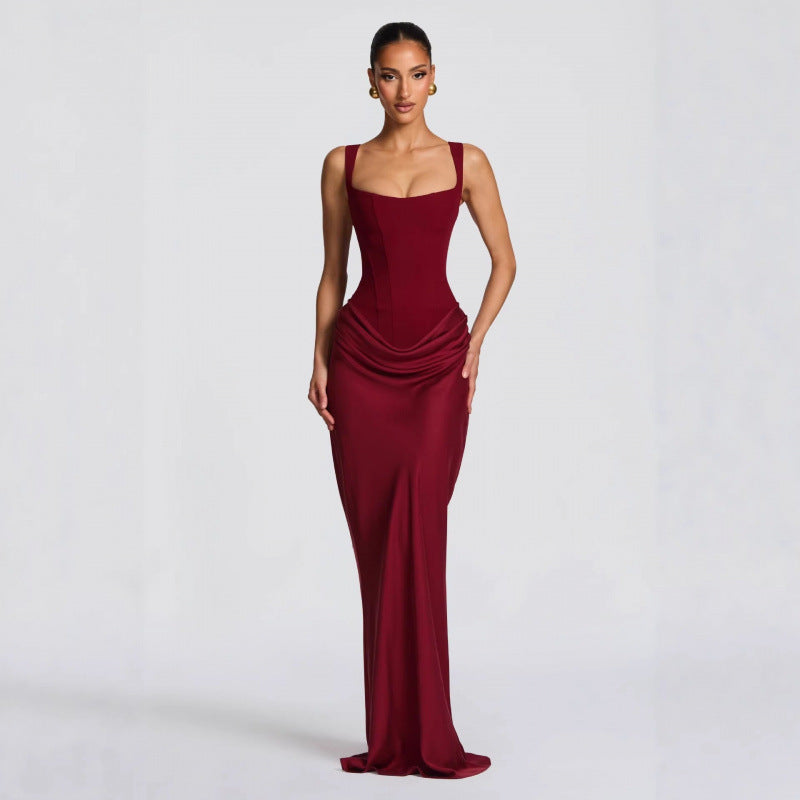 Damen Elegantes Maxi-Kleid mit raffinierten Drapierungen Drune