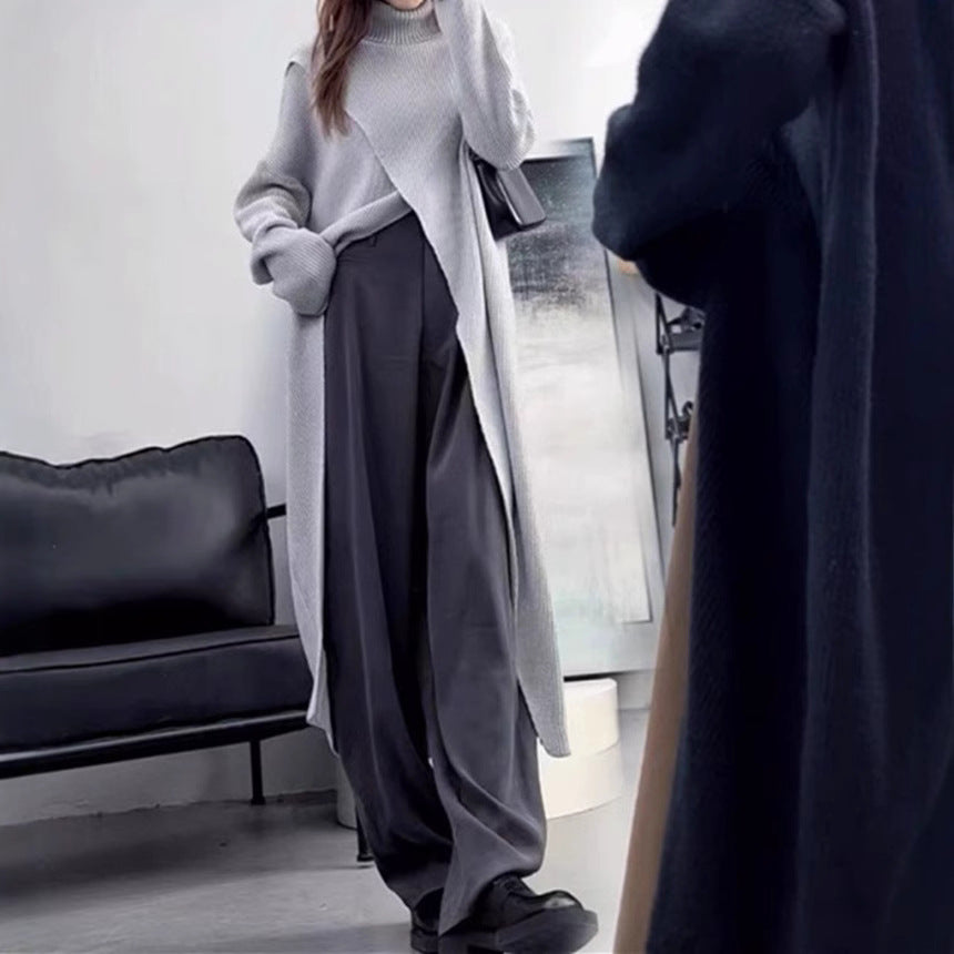 Damen Strickmantel mit hohem Kragen und asymmetrischem Schnitt Drune