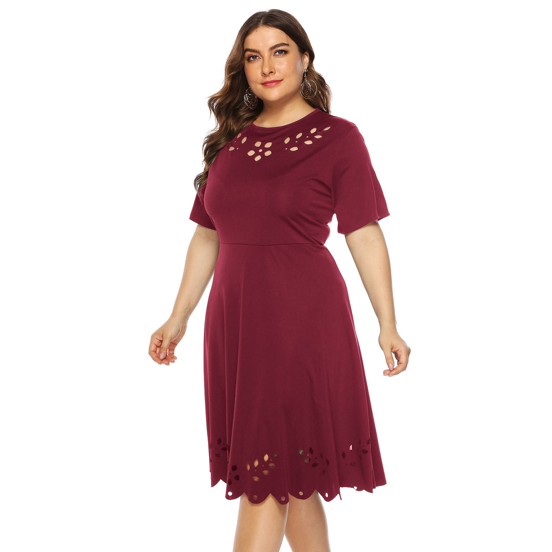 Damen elegantes Kleid mit durchbrochenem Kragen und wellenförmigem Saum Drune