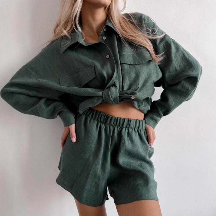 Damen Elegantes Loungewear-Set aus leichtem Leinen mit femininer Silhouette Drune