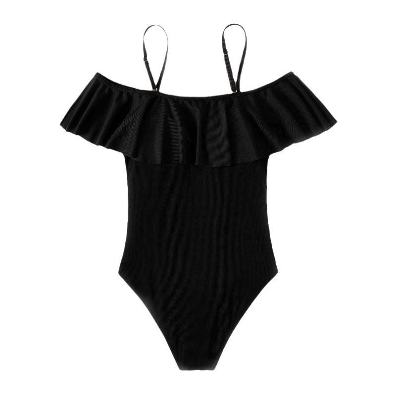 Damen Eleganter Badeanzug mit Volants und schulterfreier Ausschnitt Drune