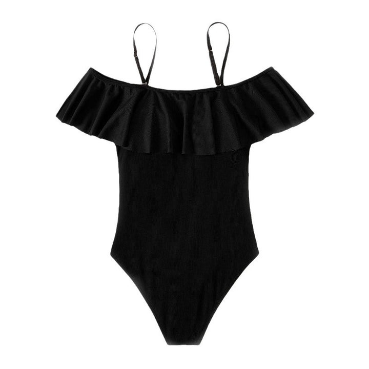 Damen Eleganter Badeanzug mit Volants und schulterfreier Ausschnitt Drune