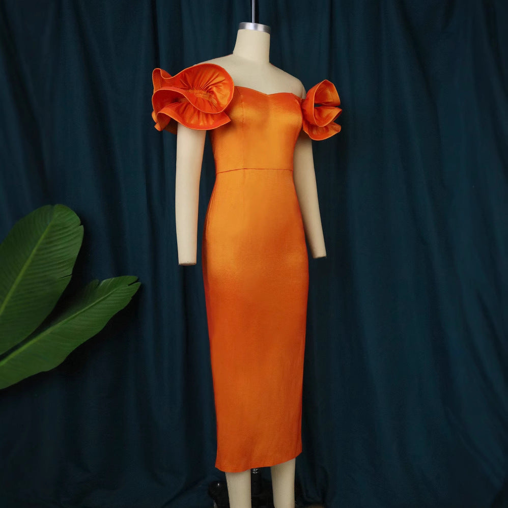 Damen Figurnahes Spitzenkleid mit voluminösen Rüschensäumen Drune