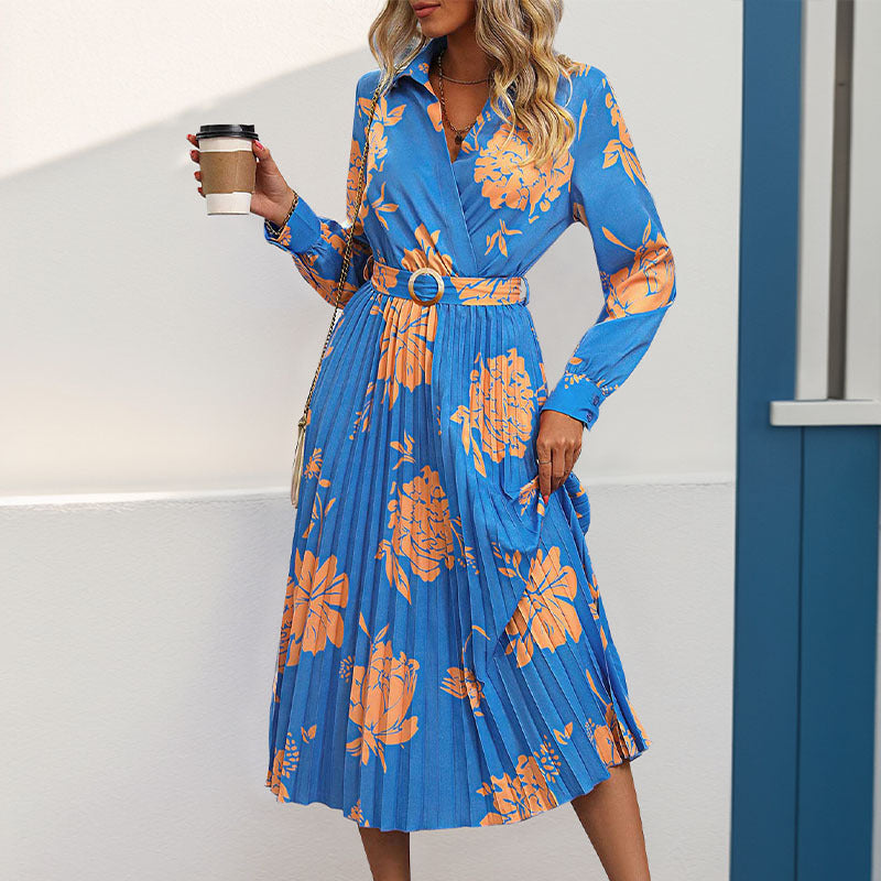 Damen Maxikleid mit elegantem Blumenmuster und schickem Taillengürtel Drune