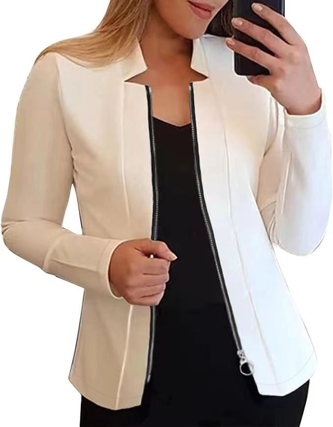 Damen Moderne Blazerjacke mit Asymmetrischem Reißverschluss und Figurbetontem Schnitt Drune