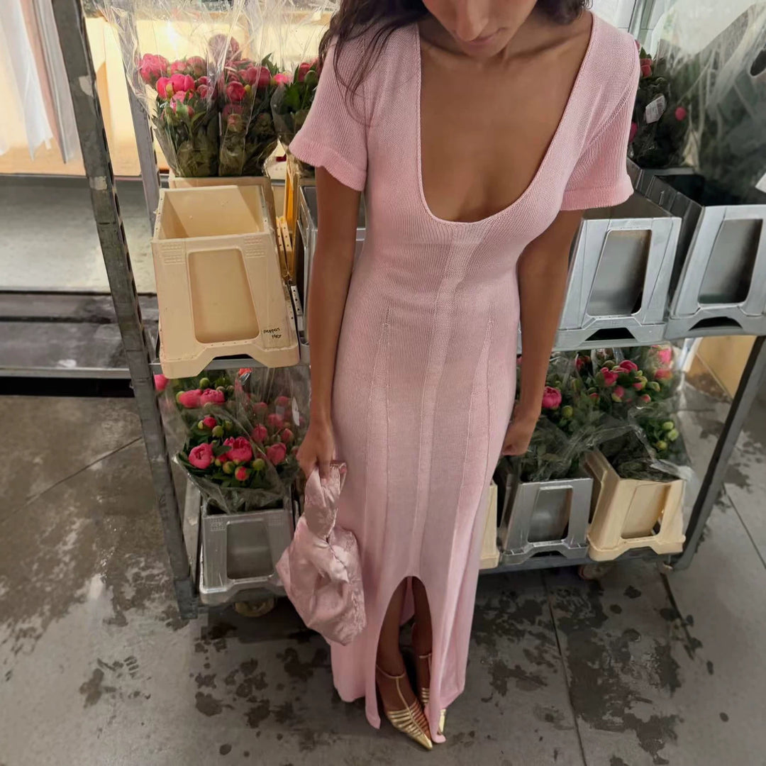 Damen elegantes figurbetontes Maxikleid mit V-Ausschnitt Drune