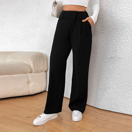 Damen weite Anzughose mit eleganter Faltenlegung und hohen Taschen Drune