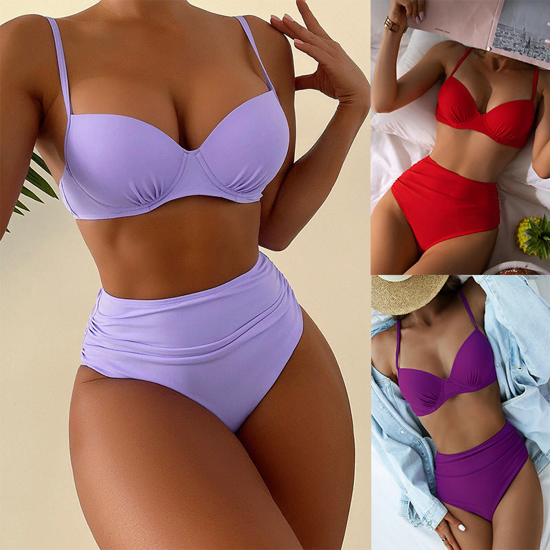 Damen Hochtaillierter Bikini mit gepolstertem Oberteil und verstellbaren Trägern Drune