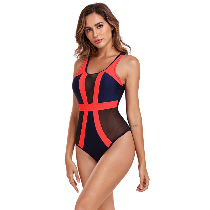 Damen Einteiliger Badeanzug mit modischen Mesh-Einsätzen und sportlichem Design Drune