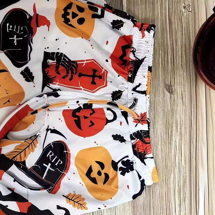 Damen Freizeithose mit buntem Halloween-Motiv und elastischem Bund Drune