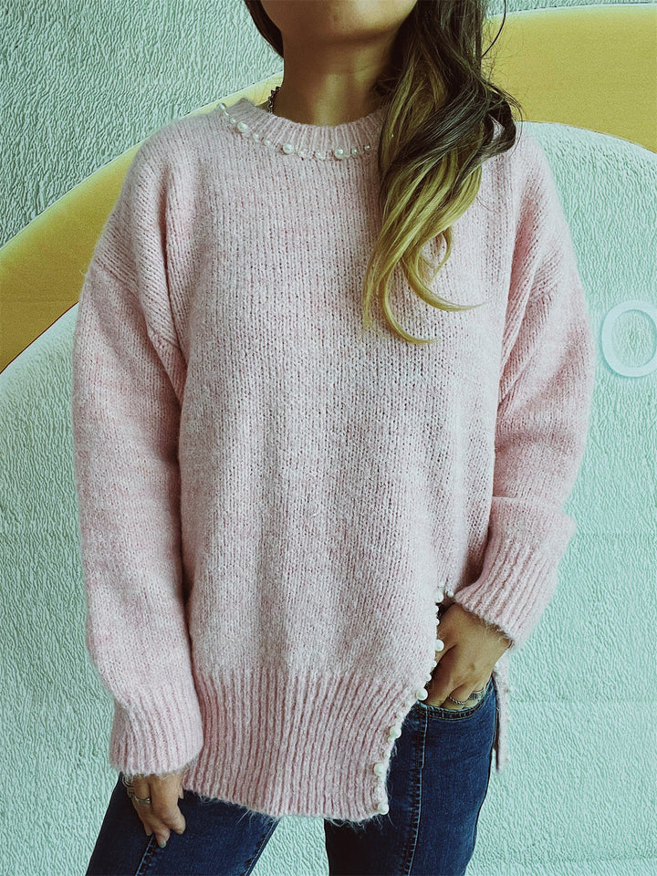 Damen kuscheliger Pullover mit filigraner Perlenverzierung Drune