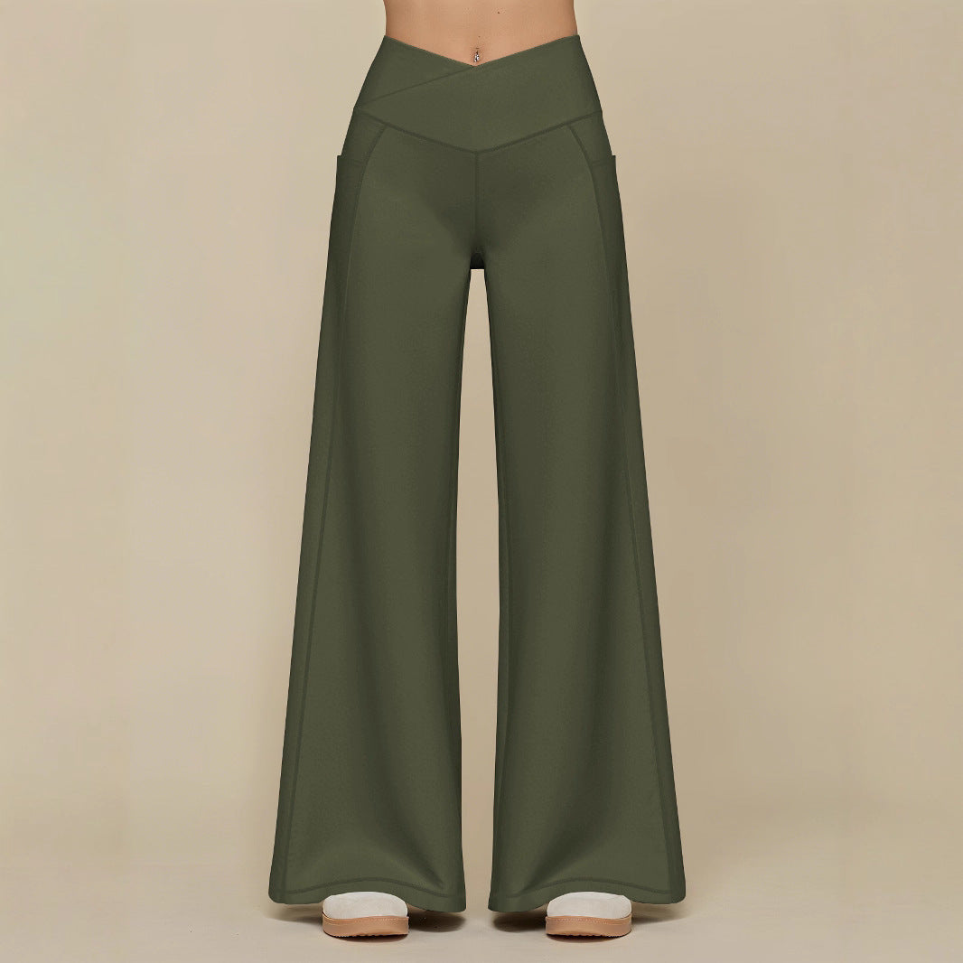 Damen elegante High-Waist Freizeithose mit weitem Bein und praktischen Taschen Drune