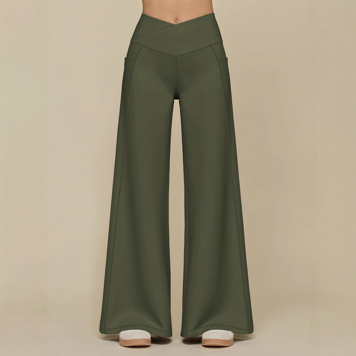 Damen elegante High-Waist Freizeithose mit weitem Bein und praktischen Taschen Drune