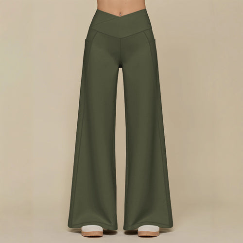 Damen elegante High-Waist Freizeithose mit weitem Bein und praktischen Taschen Drune