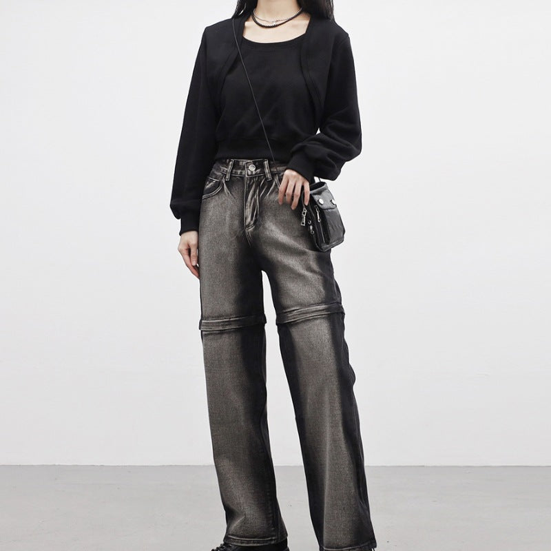 Damen cropped Sweatjacke mit weichen Ärmeln Drune