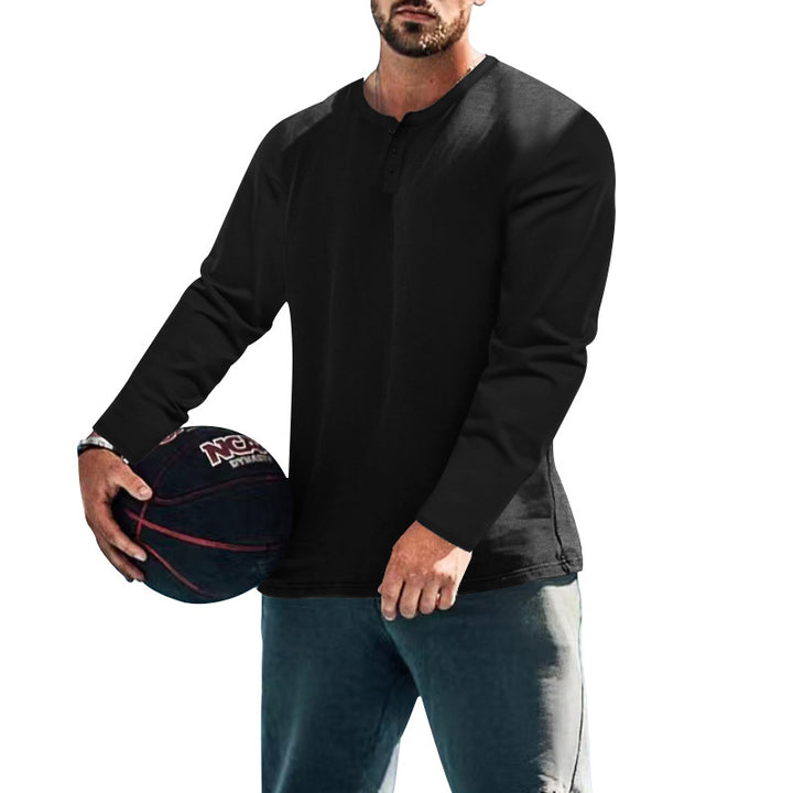 Herren langärmliges Henley-Shirt mit strukturiertem Stoff und praktischen Knopfdetails Drune