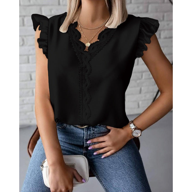 Damen Bluse mit Rüschendetails und Spitzenapplikationen Drune