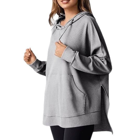 Damen Oversized Kapuzenpullover mit seitlichen Schlitzen und praktischen Taschen Drune